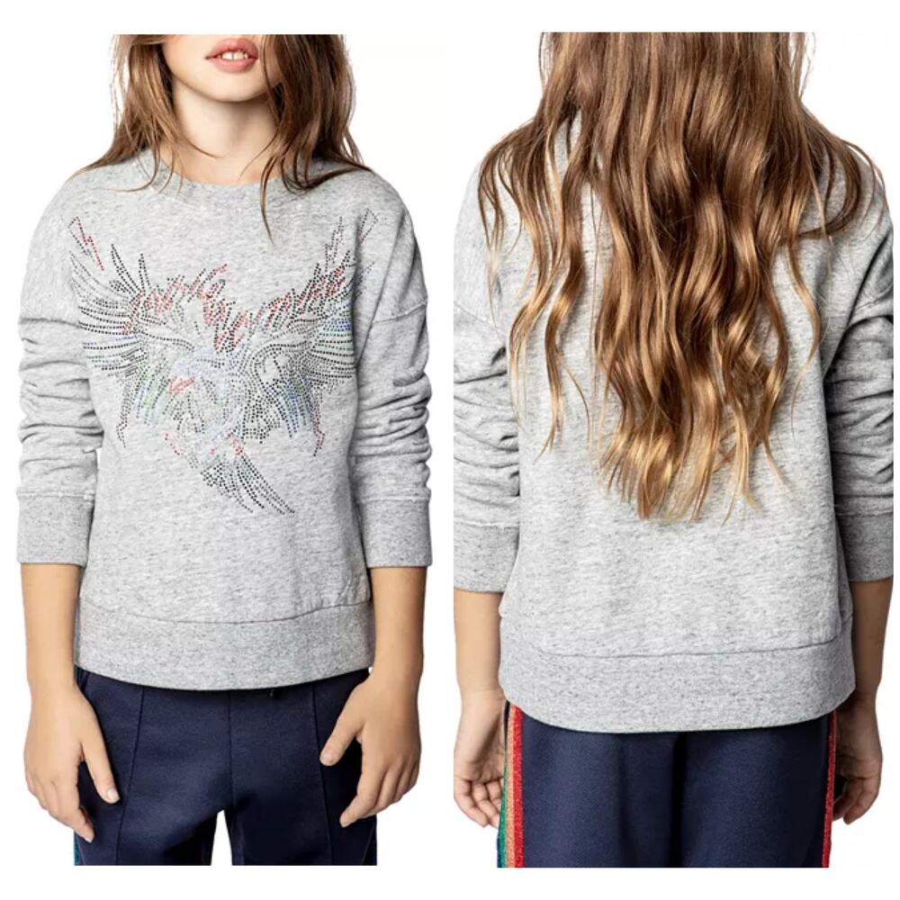 Zadig & Voltaire Girls' Liberty Cotton Graphic Sweatshirt Size 14 Rhinestone